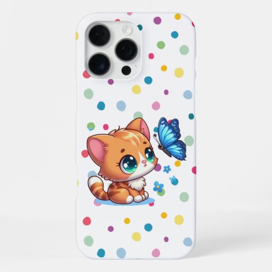Coque iPhone 16 Pro Max Joli chaton/chat & papillon (Verso)