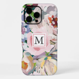 Coque iPhone 16 Pro Max Jolie aquarelle florale pastel avec monogramme