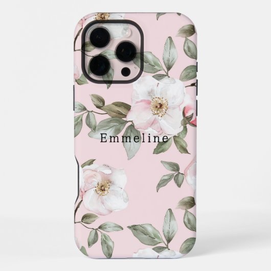 Coque iPhone 16 Pro Max Jolies Fleurs Blanches Roses   (Verso)