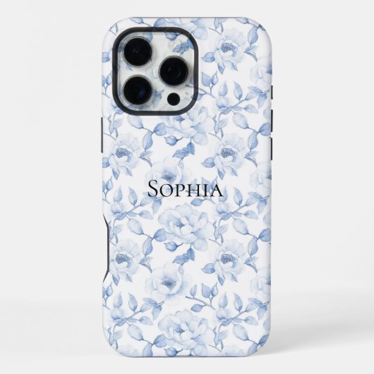 Coque iPhone 16 Pro Max Jolies Fleurs Bleues Blanches Chic (Verso)