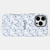 Coque iPhone 16 Pro Max Jolies Fleurs Bleues Blanches Chic (Verso Horizontal)