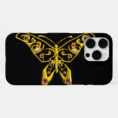 Coque iPhone 16 Pro Max JOYAU PAPILLON HYPER OR AVEC GEMMES Noir (Verso Horizontal)