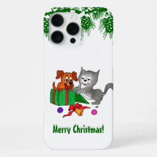 Coque iPhone 16 Pro Max Joyeux Noël avec chat et chiot