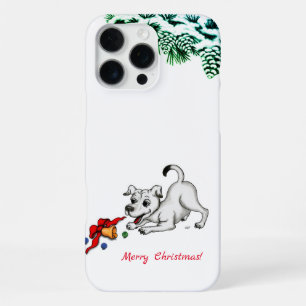 Coque iPhone 16 Pro Max Joyeux Noël ! Chiot avec Cloche et Balle