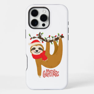Coque iPhone 16 Pro Max Joyeux Noël Mignon Santa Paresseux