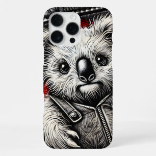 Coque iPhone 16 Pro Max Koala porte un gilet en cuir sur la surface de la 