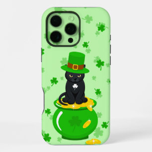 Coque iPhone 16 Pro Max La Saint-Patrick Shamrock Pot d'Or Chat Noir