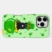 Coque iPhone 16 Pro Max La Saint-Patrick Shamrock Pot d'Or Chat Noir (Verso Horizontal)