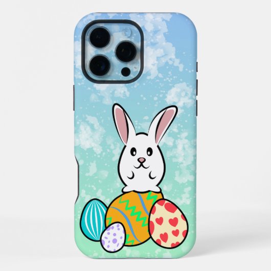 Coque iPhone 16 Pro Max Lapin de Pâques sur les oeufs de Pâques (Verso)