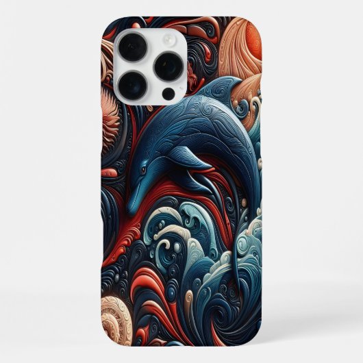 Coque iPhone 16 Pro Max L'art océanique Dolphin vibrant (Verso)