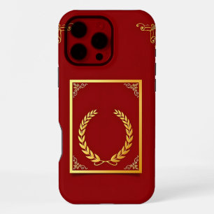 Coque iPhone 16 Pro Max Laurier Doré Élégant dans un Cadre Rectangulaire
