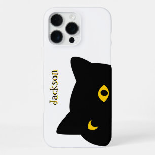 Coque iPhone 16 Pro Max Le chat noir vous regardant avec des yeux dorés pe