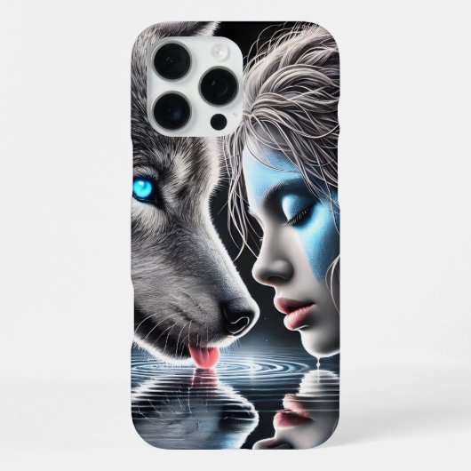 Coque iPhone 16 Pro Max Le guerrier indien et le loup de Lune (Verso)