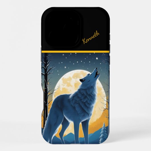 Coque iPhone 16 Pro Max Le loup solitaire hurle à la lune (Verso)