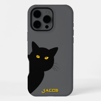 Coque iPhone 16 Pro Max Les yeux jaunes chat noir vous saluant coutume