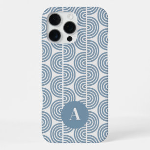 Coque iPhone 16 Pro Max Lettre monogramme bleu motif géométrique rayé