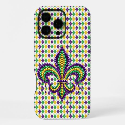 Coque iPhone 16 Pro Max Lilas jaune vert Mardi Gras fleur de lis (Verso)