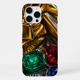 Coque iPhone 16 Pro Max lingots d'or pierres précieuses