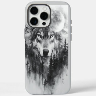 Coque iPhone 16 Pro Max Loup apparaît de la forêt brumeuse la nuit