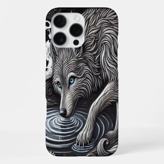 Coque iPhone 16 Pro Max Loup blanc au clair de lune (Verso)