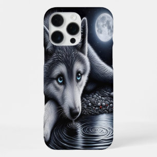 Coque iPhone 16 Pro Max Loup Blanc sous la lumière de la lune