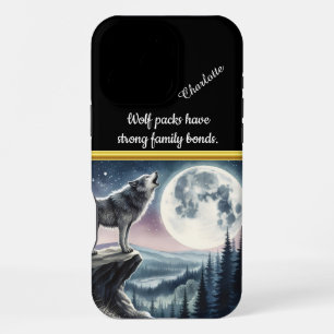 Coque iPhone 16 Pro Max Loup hurlant à la pleine lune dans une forêt serei