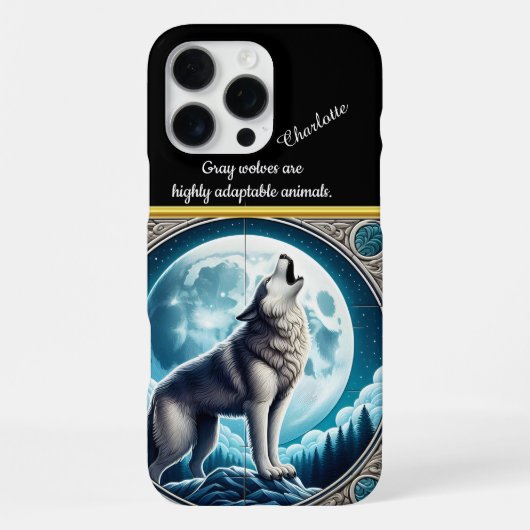 Coque iPhone 16 Pro Max Loup hurlant à la pleine lune la nuit (Verso)