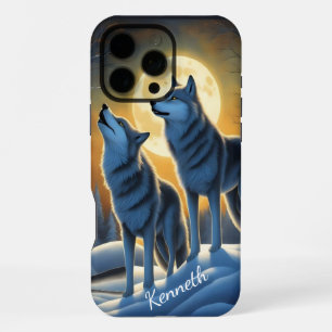 Coque iPhone 16 Pro Max Loup hurlant au clair de lune dans la forêt