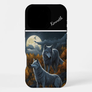 Coque iPhone 16 Pro Max Loup hurlant dans une nuit au clair de lune