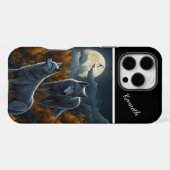 Coque iPhone 16 Pro Max Loup hurlant dans une nuit au clair de lune (Verso Horizontal)