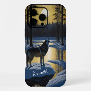 Coque iPhone 16 Pro Max Loup hurlant sous la pleine lune par Frozen River
