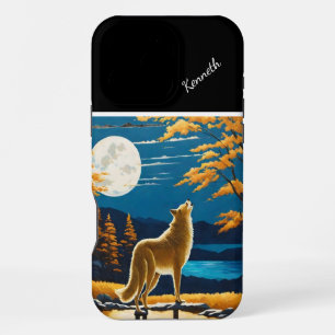 Coque iPhone 16 Pro Max Loups hurlant à la Pleine lune au coucher du solei