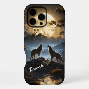 Coque iPhone 16 Pro Max Loups hurlant sous la pleine lune brillante