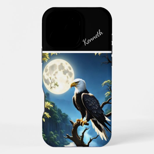 Coque iPhone 16 Pro Max Lune bleue et aigle nocturne (Verso)