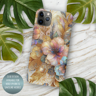 Coque iPhone 16 Pro Max Magnifique motif floral en verre iridescent faux