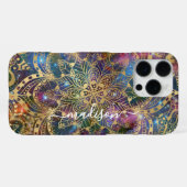 Coque iPhone 16 Pro Max Mandala en or moderne Nébuleuse bleue violette Nom (Verso Horizontal)