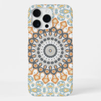 Mandala géométrique en orange, gris et bleu