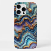 Coque iPhone 16 Pro Max Marbre Améthyste Violet Bleu Sarcelle Foncé Or (Verso)