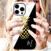 Coque iPhone 16 Pro Max Marbre Ananas Or Monogramme Noir