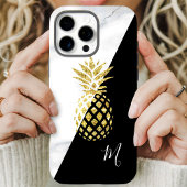 Coque iPhone 16 Pro Max Marbre Ananas Or Monogramme Noir