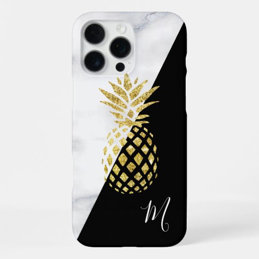 Coque iPhone 16 Pro Max Marbre Ananas Or Monogramme Noir (Verso)