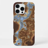 Coque iPhone 16 Pro Max Marbre Art Géode Bleu Gris Beige Brun Foncé (Verso)