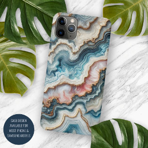 Coque iPhone 16 Pro Max Marbre élégant bleu sarcelle foncé rose doré