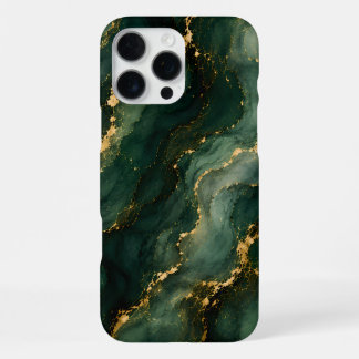 Coque iPhone 16 Pro Max Marbre émeraude de luxe avec veines dorées