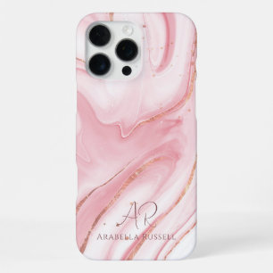 Coque iPhone 16 Pro Max Marbre Pailleté Or Pastel Rose Personnalisable