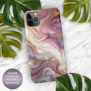 Coque iPhone 16 Pro Max Marbre Rose Foncé Violet Or Blanc Motif Artistique