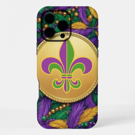 Coque iPhone 16 Pro Max Mardi Gras Fleur de lis (Verso)