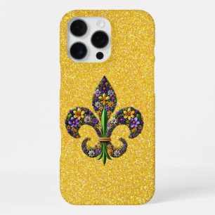 Coque iPhone 16 Pro Max Mardi Gras floral fleur de lis