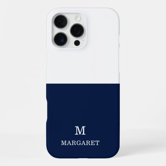 Coque iPhone 16 Pro Max marine bleu et blanc customisé nom initial (Verso)