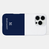 Coque iPhone 16 Pro Max marine bleu et blanc customisé nom initial (Verso Horizontal)